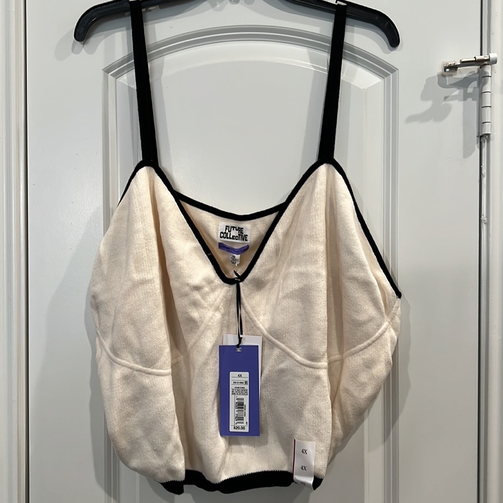 NWT! Future Collective Kahlana Barfield Brown V-neck bralette sweater top - Picture 2 of 5